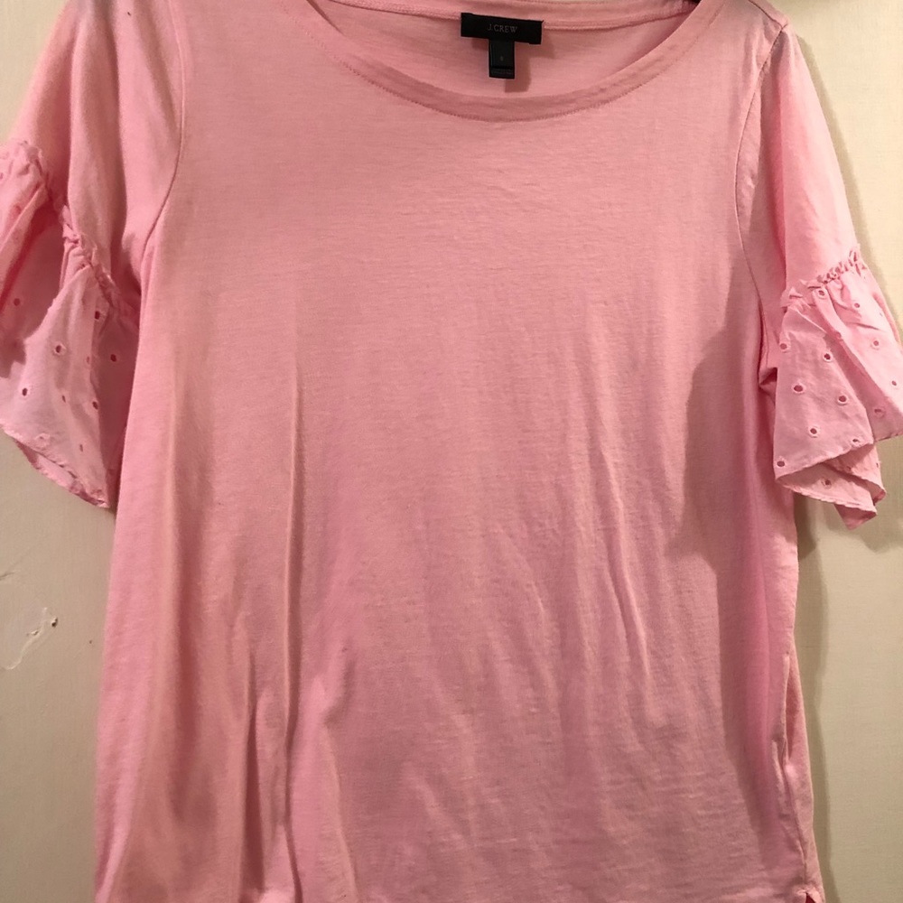 J.CREW Pink Flutter Eyelet Sleeve T-Shirt